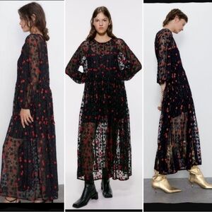 Zara sheer long sleeve maxi dress